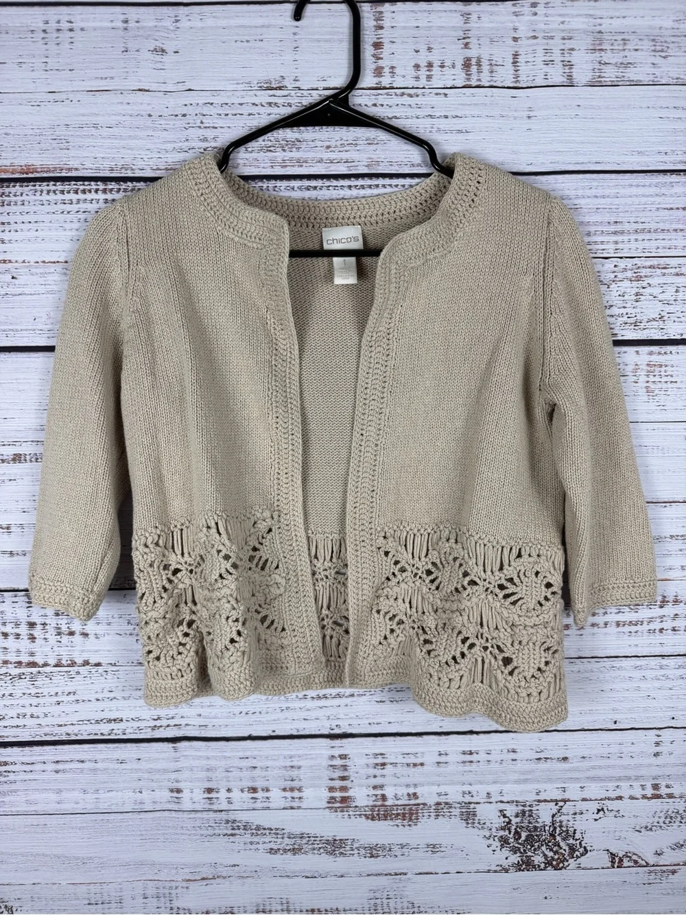 Chico's Crochet Lace Hem Knit Cardigan – Size 1